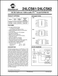 24LCS61-/SN datasheet: 1K software addressable I2C EEPROM 24LCS61-/SN