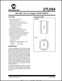 27LV64-20I/P datasheet: 64K (8Kx8) low-voltage CMOS EPROM 27LV64-20I/P