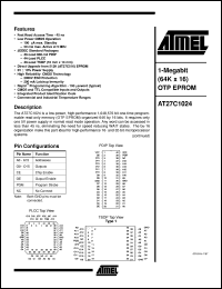 AT27C1024-45PC datasheet: 1-Megabit (64K x 16) OTP EPROM AT27C1024-45PC