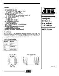 AT27LV020A-15VI datasheet: 2 Megabit(256K x 8) low voltage OTP EPROM AT27LV020A-15VI