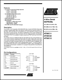 AT59C11-10PC datasheet: 4-wire serial EEPROM 1K(128 x  8 or 64 x16) AT59C11-10PC