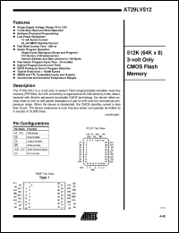 AT29LV512-15JI datasheet: 512k(64K x 8) 3-volt only CMOS flash memory AT29LV512-15JI