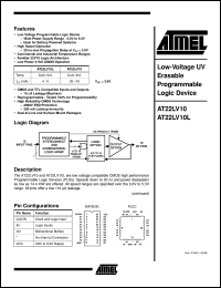 AT22LV10-20PC datasheet: Low-voltage UV erasable programmable logic device AT22LV10-20PC