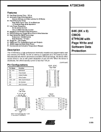 AT28C64B-15JC datasheet: 64K(8K x 8) CMOS EEPROM with page write and software data protection AT28C64B-15JC