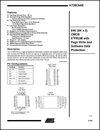 AT28C64B-25PI datasheet: 64K(8K x 8) CMOS EEPROM with page write and software data protection AT28C64B-25PI