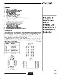 AT28LV64B-20SC datasheet: 64K (8K x 8) low voltage CMOC EEPROM with page write and software data protection AT28LV64B-20SC