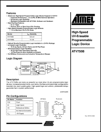 ATV750B-15SI datasheet: High-speed UV-erasable programmable logic device,58MHz ATV750B-15SI