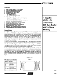 AT29LV040A-20TI datasheet: 4-Megabit(512K x 8) 3-volt only 256-byte sector CMOS flash memory AT29LV040A-20TI