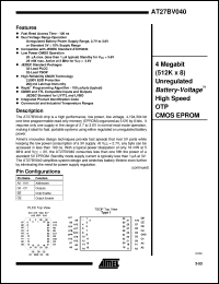 AT27BV040-15JC datasheet: 4 Megabit (512K x 8) unregulated battery-voltage OTP CMOS EPROM AT27BV040-15JC