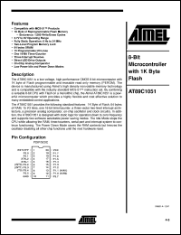 AT89C1051-12PA datasheet: 8-bit microcontroller with 1Kbyte flash, 2.7V to 6.0V AT89C1051-12PA