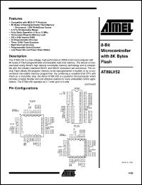 AT89LV52-12AI datasheet: 8-Bit microcontroller with 8Kbytes flash, 2.7V to 6V AT89LV52-12AI