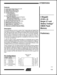 AT29BV040A-25TI datasheet: 4 Megabit (512K x 8) single 2.7-volt battery-voltage CMOS flash memory AT29BV040A-25TI