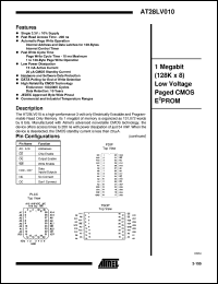 AT28LV010-20JC datasheet: 1 Megabit (128K x 8) low voltage paged CMOS EEPROM AT28LV010-20JC