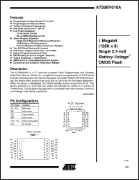 AT29BV010A-25JC datasheet: 1Megabit (128K x 8) single 2.7-volt battery-voltage CMOS flash AT29BV010A-25JC