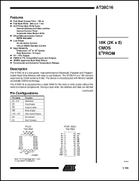 AT28C16-15PC datasheet: 16K(2K x 8) CMOS EEPROM, 30mA active current, 0.1mA standby current AT28C16-15PC