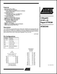 AT28C040-25LC datasheet: 4-Megabit (512K x 8) paged EEPROM, 80mA activ current, 3mA standby current AT28C040-25LC