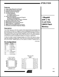 AT29LV1024-25TC datasheet: 1 megabit (64K x 16) 3-volt only CMOS flash memory,15mA active current,0.05mA standby current AT29LV1024-25TC