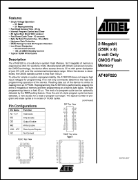 AT49F020-55TI datasheet: 2-Megabit (256K x 8) 5-volt only CMOS flash memory,50mA active current,0.3mA standby current AT49F020-55TI