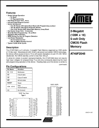AT49F2048-70RC datasheet: 2-Megabit (128K x 16) 5-volt only CMOS flash memory,50mA active current,0.3mA standby current AT49F2048-70RC