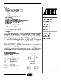 AT25010-10SI datasheet: SPI serial EEPROM 1K(128 x 8), 2000kHz AT25010-10SI