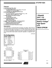 AT27BV1024-12JC datasheet: 1 Megabit(64K x 8) unregulated battery-vltage high speed OTP CMOS EPROM, 8mA active, 0.02mA standby AT27BV1024-12JC