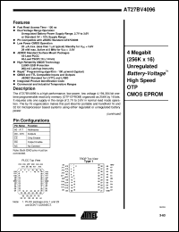 AT27BV4096-12JC datasheet: 4 Megabit(256K x 16) unregulated battery-voltage high speed OTP CMOS EPROM, 8mA active, 0.02mA standby AT27BV4096-12JC