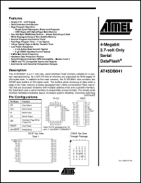 AT45DB041-TC datasheet: 4 Megabit 2.7-volt only serial data flash, 10mA active, 0.02mA standby, 5MHz AT45DB041-TC