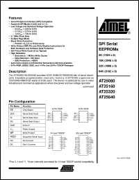 AT25080T1-10TC-2.7 datasheet: SPI serial EEPROM, 8K (1024 x 8), 2100kHz, 2.7V to 5.5V AT25080T1-10TC-2.7