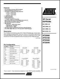 AT25080T1-10TI datasheet: SPI serial EEPROM, 8K (1024 x 8), 2100kHz, 4.5V to 5.5V AT25080T1-10TI
