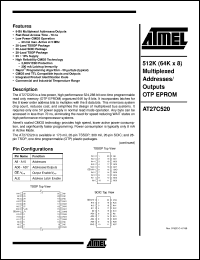 AT27C520-70SC datasheet: 512K(64K x 8) multiplexed addresses/outputs OTP EPROM, 20mA active AT27C520-70SC