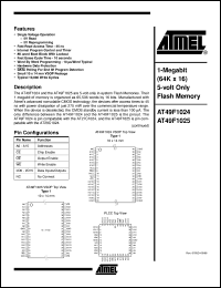 AT49F1025-55VI datasheet: 1-Megabit (64K x 16) 5-volt only flash memory, 50mA active, 0.3mA standby AT49F1025-55VI