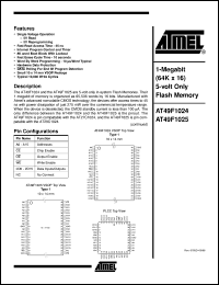 AT49F1025-70JC datasheet: 1-Megabit (64K x 16) 5-volt only flash memory, 50mA active, 0.1mA standby AT49F1025-70JC