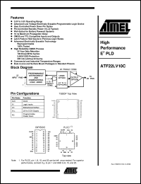 ATF22LV10C-10JC datasheet: High performance EE PLD, 3V to 5.5V ATF22LV10C-10JC