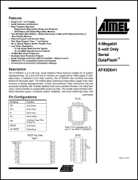 AT45D041-RC datasheet: 4-Megabit 5-volt only serial DataFlash, 25mA active, 0.04mA standby AT45D041-RC