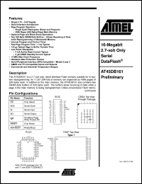 AT45DB161-JC datasheet: 16-Megabit 2.7-volt only serial DataFlash, 10mA active, 0.01mA standby, 13 MHz AT45DB161-JC