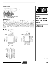 AT89LV55-12JC datasheet: 8-bit microcintroller with 20K byte flash, 2.7V-6.0V power supply AT89LV55-12JC