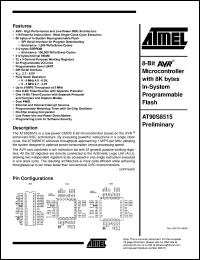 AT90S8515 datasheet: 8-bit microcontroller with 8K bytes in-system programmable flash, 2.7-6.0V AT90S8515