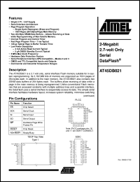 AT45DB021-TC datasheet: 2-Megabit 2.7-volt only serial DataFlash, 5MHz, 10mA active, 0.015mA standby AT45DB021-TC