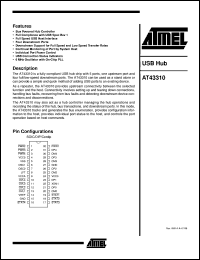 AT43310 datasheet: USB hub, max operating voltage 6.6V, DC output current 16mA AT43310