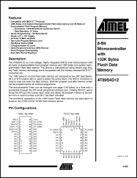 AT89S4D12-12JC datasheet: 8-bit microcontroller with 132K bytes flash data memory, 3.3V power supply AT89S4D12-12JC