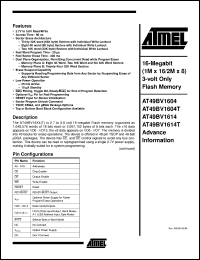 AT49BV1604-90TC datasheet: 16-Megabit(1M x 16 or 2M x 8) 3-volt only flash memory, 25mA active, 0.01mA standby AT49BV1604-90TC