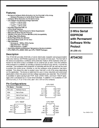 AT34C02N-10SC-2.7 datasheet: 2-Wire serial EEPROM with permanent software write protect 2K(256 x 8), 100kHz, 2.7V to 5.5V AT34C02N-10SC-2.7