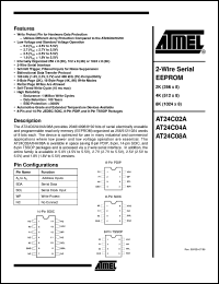 AT24C02A-10PI-2.7 datasheet: 2-Wire serial EEPROM, 100kHz, 2.7V to 5.5V AT24C02A-10PI-2.7
