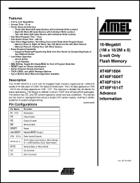 AT49F1614-70CI datasheet: 16-Megabit (1M x 16/2M x 8) 5-volt only flash memory, 40mA active, 0.01mA standby AT49F1614-70CI