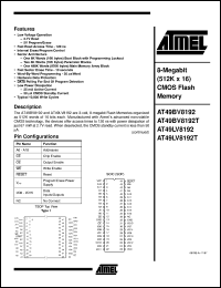 AT49BV8192T-20RC datasheet: 8-Megabit (512K x 16) CMOS flash memory, 25mA active, 0.05mA standby AT49BV8192T-20RC