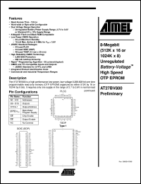 AT27BV800-12RC datasheet: 8-Megabit (512K x 16 or 1024K x 8) unregulated Battery-Volotage high speed OTP EPROM 10mA active, 0.02mA standby AT27BV800-12RC