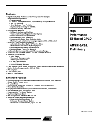 ATF1516AS-10QHC208 datasheet: High performance EE-based CPDL, 125 MHz ATF1516AS-10QHC208