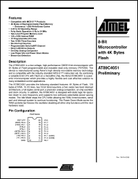 AT89C4051-12PI datasheet: 8-bit microcontroller with 4K bytes flash, 3.0V to 6.0V AT89C4051-12PI