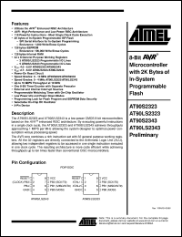 AT90S2343-10PC datasheet: 8-bit microcontroller with 2K bytes of in-system programmable flash, 4.0-6.0V AT90S2343-10PC