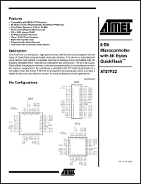 AT87F52-12JI datasheet: 8-bit microcontroller with 8K bytes QuickFlash, 5V power supply AT87F52-12JI